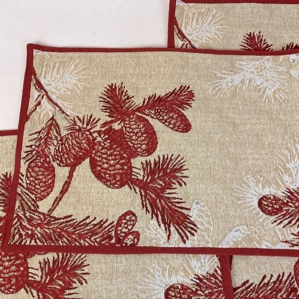 Set Of 4 St. Nicholas Square Pinecone Season Tapestry Placemats 13” x 18”